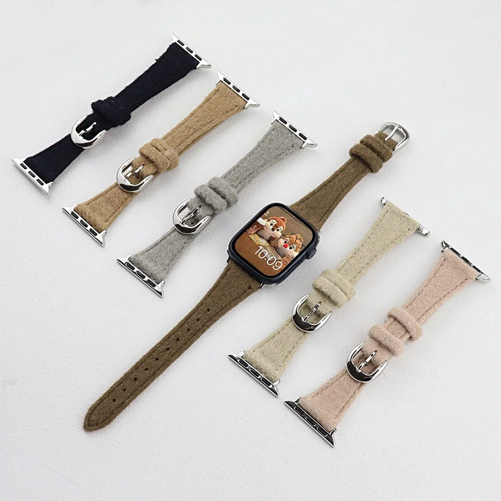 For Apple Watch Ultra 3 2 1 49mm / Series 11 10 46mm / 9 8 7 45mm / SE3 SE2 SE 6 5 4 44mm / 3 2 1 42mm Slim Woolen Watch Strap - Black - 4
