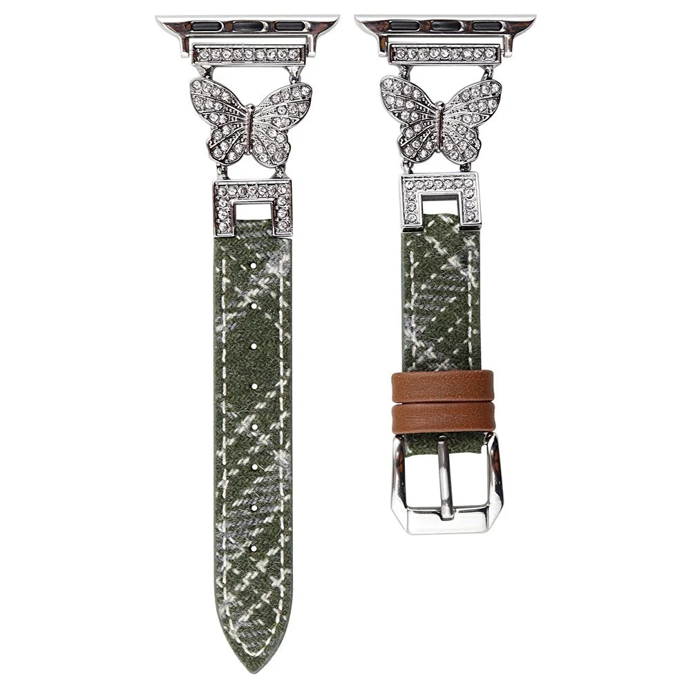 For Apple Watch Series 11 10 42mm / 9 8 7 41mm / SE3 SE2 SE 6 5 4 40mm / 3 2 1 38mm Watch Band with Butterfly Connectors - Green - 1