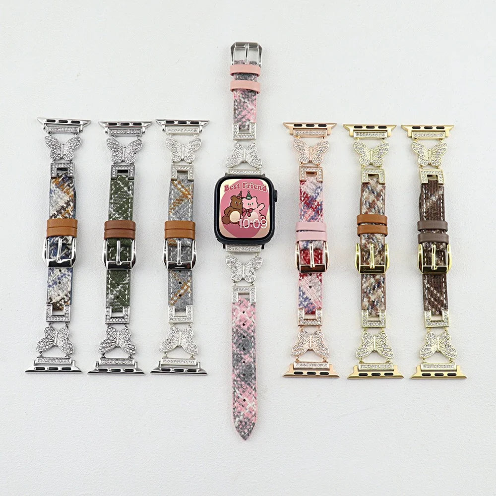For Apple Watch Series 11 10 42mm / 9 8 7 41mm / SE3 SE2 SE 6 5 4 40mm / 3 2 1 38mm Watch Band with Butterfly Connectors - Green - 3