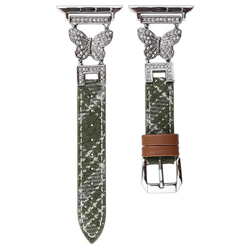 For Apple Watch Ultra 3 2 1 49mm / Series 11 10 46mm / 9 8 7 45mm / SE3 SE2 SE 6 5 4 44mm / 3 2 1 42mm Leather+Woolen Watch Strap - Green - 1