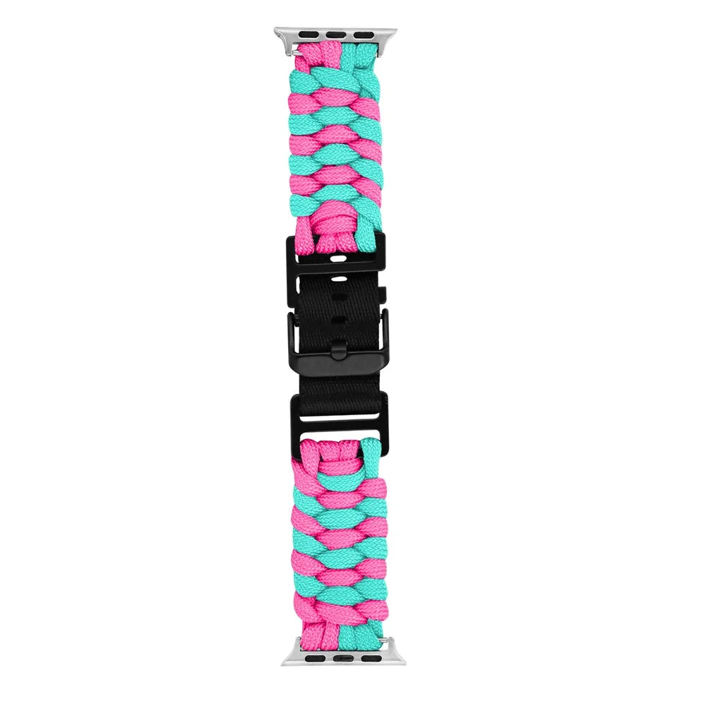 For Apple Watch Series 11 10 42mm / 9 8 7 41mm / SE3 SE2 SE 6 5 4 40mm / 3 2 1 38mm Nylon Rope Watch Band Dual Color - Lake Blue+Pink - 2