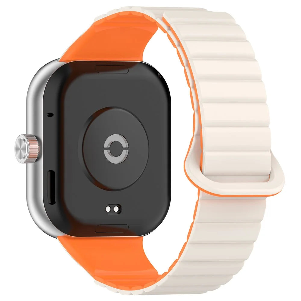 For Xiaomi Smart Band 10 Pro / 9 Pro / 8 Pro / Redmi Watch 6 / 5 / 4 Watch Band Dual Color Silicone Magnetic Wrist Strap - Starlight+Orange - 1