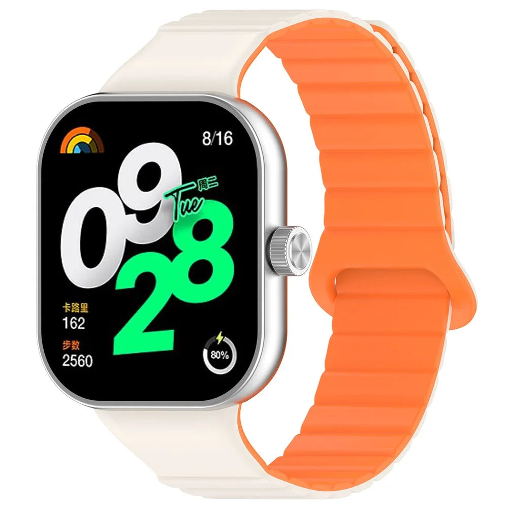 For Xiaomi Smart Band 10 Pro / 9 Pro / 8 Pro / Redmi Watch 6 / 5 / 4 Watch Band Dual Color Silicone Magnetic Wrist Strap - Starlight+Orange - 4
