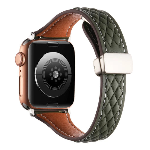 Watch Band for Apple Watch Series 11 10 42mm / 9 8 7 41mm / SE3 SE2 SE 6 5 4 40mm / 3 2 1 38mm Genuine Cow Leather Strap - Army Green - 1