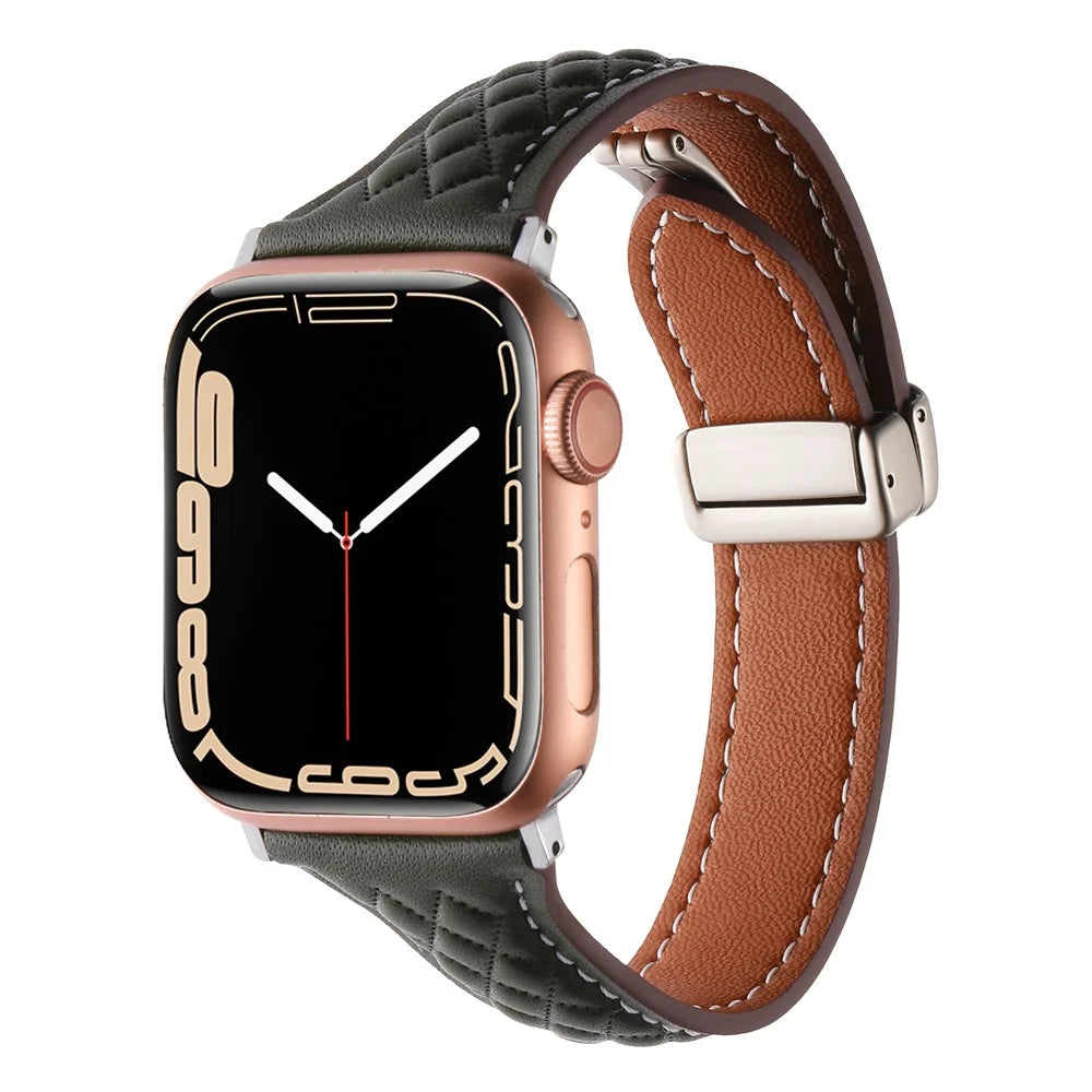Watch Band for Apple Watch Series 11 10 42mm / 9 8 7 41mm / SE3 SE2 SE 6 5 4 40mm / 3 2 1 38mm Genuine Cow Leather Strap - Army Green - 2