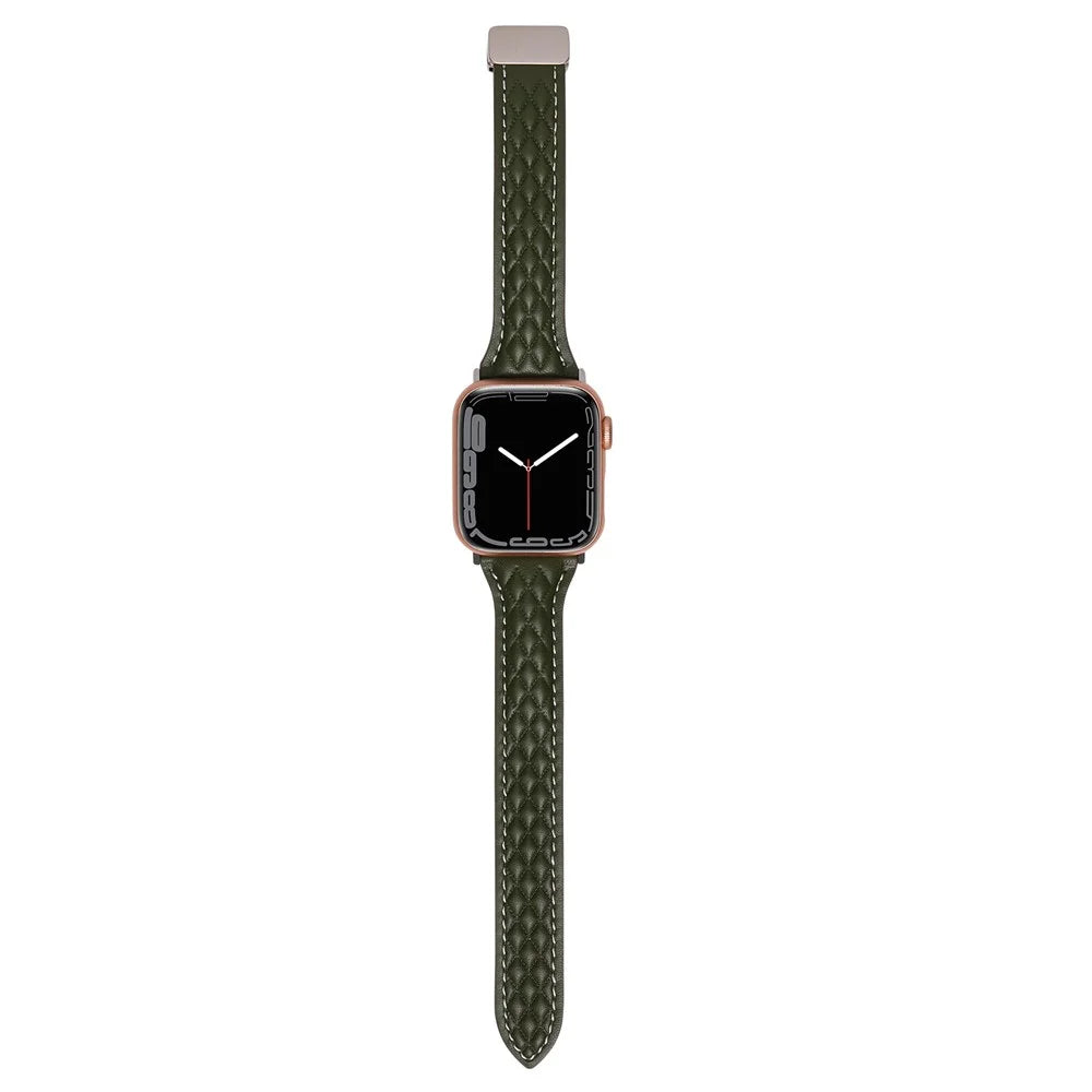 Watch Band for Apple Watch Series 11 10 42mm / 9 8 7 41mm / SE3 SE2 SE 6 5 4 40mm / 3 2 1 38mm Genuine Cow Leather Strap - Army Green - 3