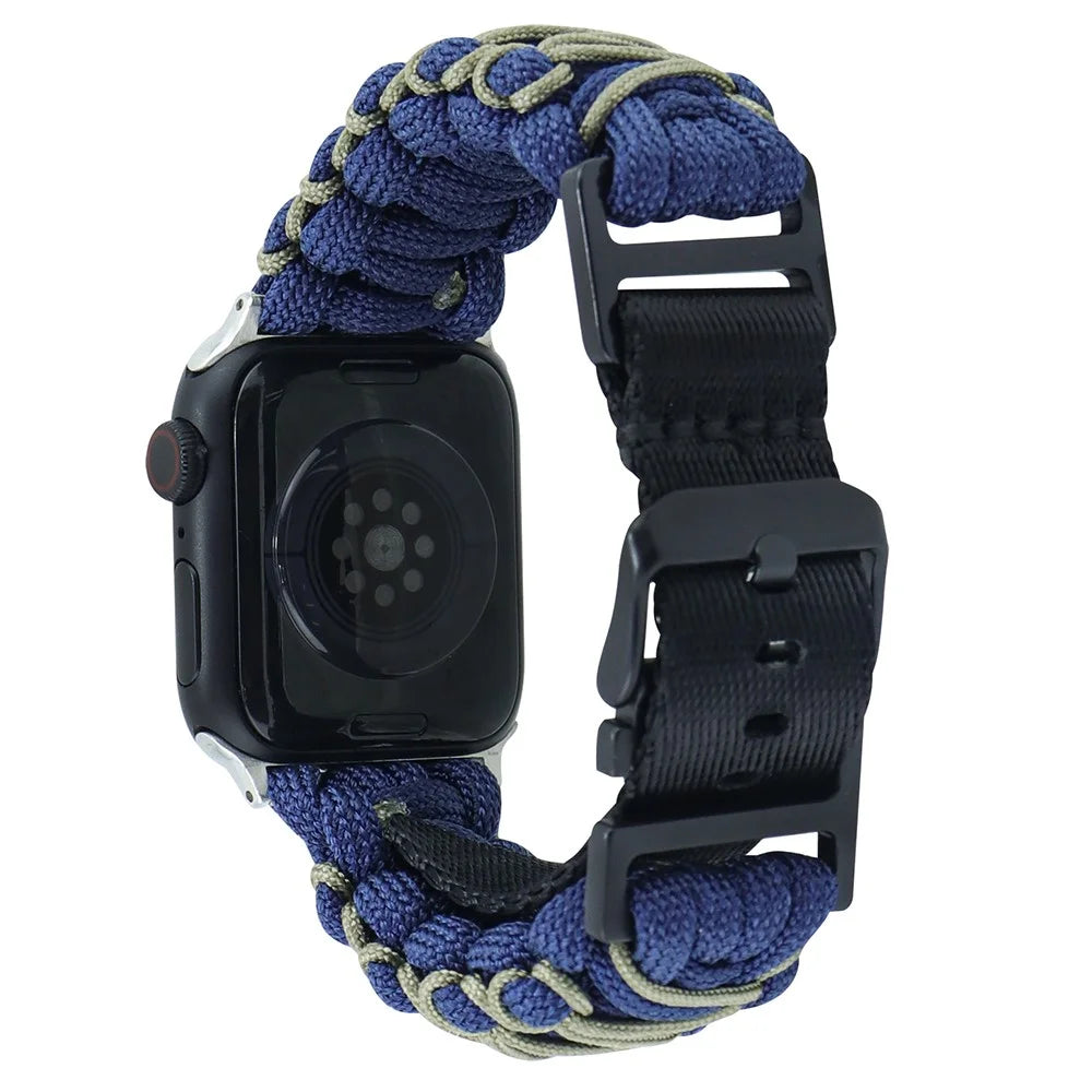For Apple Watch Series 11 10 42mm / 9 8 7 41mm / SE3 SE2 SE 6 5 4 40mm / 3 2 1 38mm Double Layer Nylon Rope Watch Strap - Navy Blue + Army Green - 1
