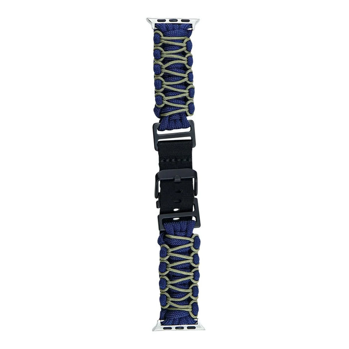 For Apple Watch Series 11 10 42mm / 9 8 7 41mm / SE3 SE2 SE 6 5 4 40mm / 3 2 1 38mm Double Layer Nylon Rope Watch Strap - Navy Blue + Army Green - 2