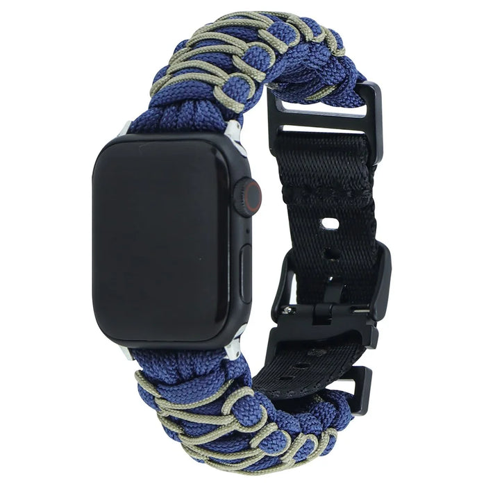 For Apple Watch Series 11 10 42mm / 9 8 7 41mm / SE3 SE2 SE 6 5 4 40mm / 3 2 1 38mm Double Layer Nylon Rope Watch Strap - Navy Blue + Army Green - 3