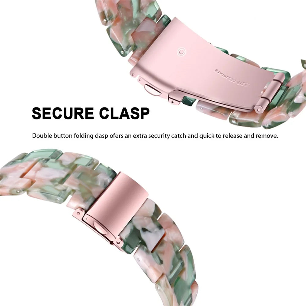 For FITVII HM08 Resin Watch Band Waterproof Replacement Watch Strap - Tortoiseshell Color - Pink / Green - 2