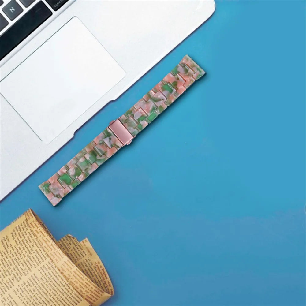 For FITVII HM08 Resin Watch Band Waterproof Replacement Watch Strap - Tortoiseshell Color - Pink / Green - 3