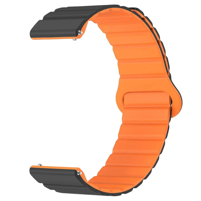 20mm Magnetic Sport Loop Watch Band Silicone Dual Color Replacement Strap - Black+Orange - 2