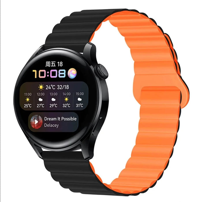 20mm Magnetic Sport Loop Watch Band Silicone Dual Color Replacement Strap - Black+Orange - 4