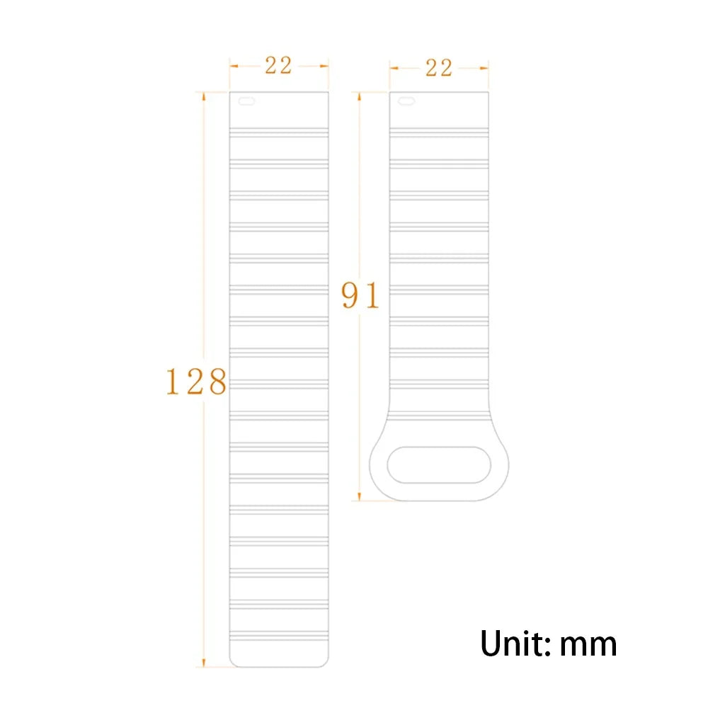 22mm Sport Loop Watch Band Magnetic Silicone Wrist Strap - Black+Orange - 6