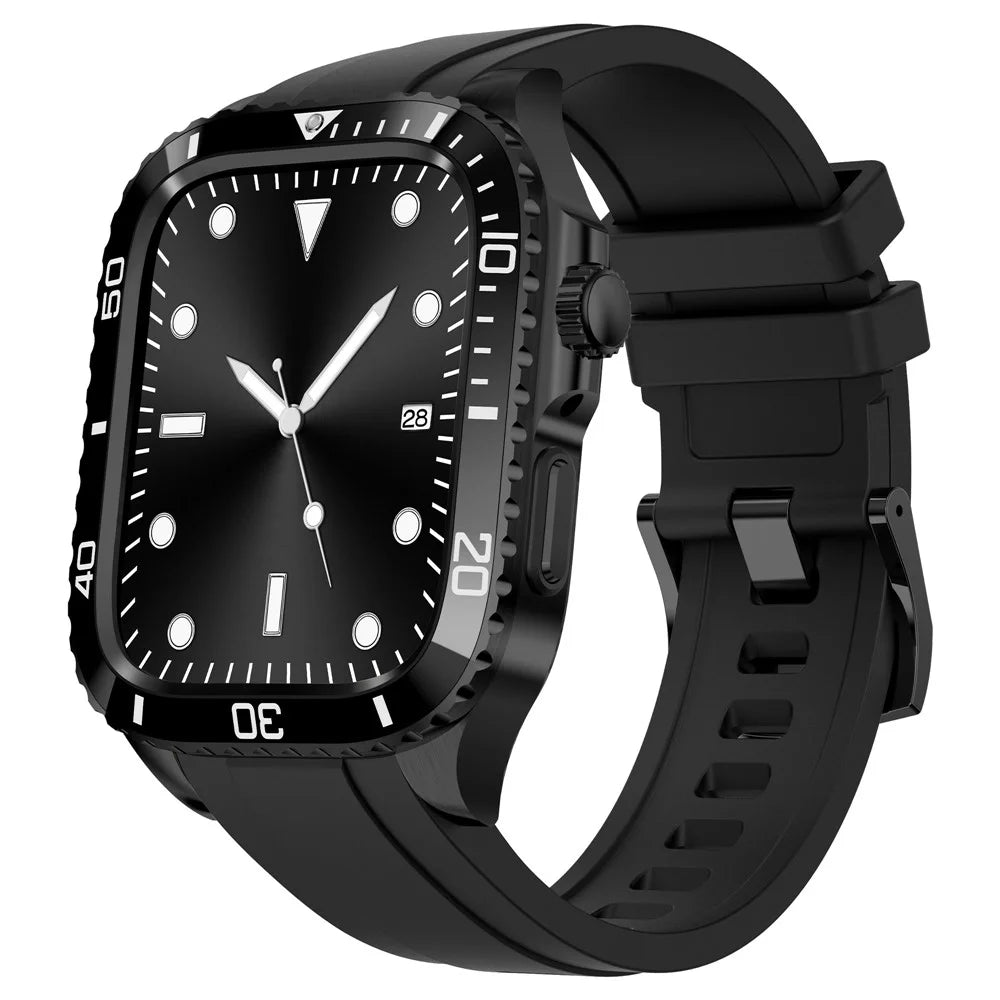 For Apple Watch Series 9 / 8 / 7 45mm TPU Replacement Strap with Stainless Steel Watch Case - Black - 1