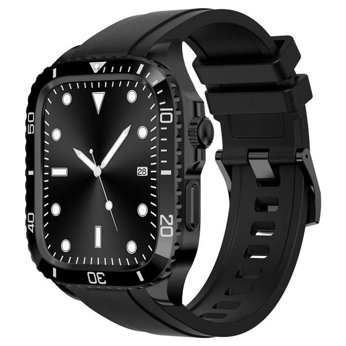 For Apple Watch Series 9 / 8 / 7 45mm TPU Replacement Strap with Stainless Steel Watch Case - Black - 2
