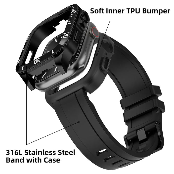 For Apple Watch Series 9 / 8 / 7 45mm TPU Replacement Strap with Stainless Steel Watch Case - Black - 3