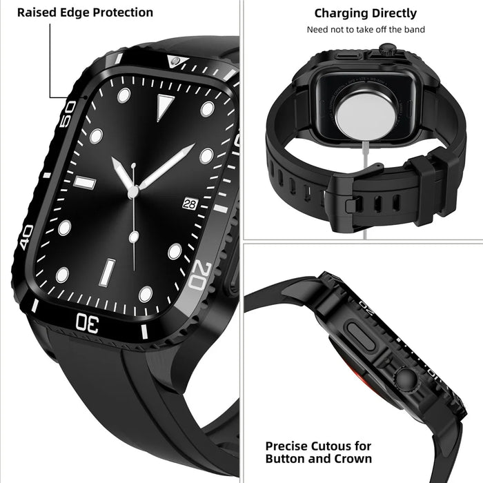 For Apple Watch Series 9 / 8 / 7 45mm TPU Replacement Strap with Stainless Steel Watch Case - Black - 4