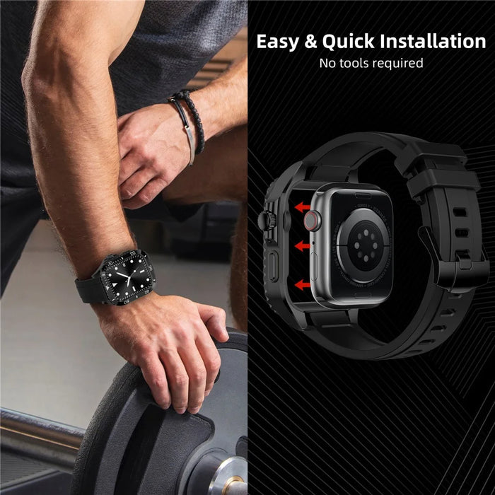 For Apple Watch Series 9 / 8 / 7 45mm TPU Replacement Strap with Stainless Steel Watch Case - Black - 7