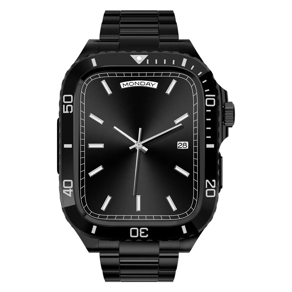 For Apple Watch Series 9 / 8 / 7 45mm Stainless Steel Replacement Strap with Integrated Watch Case - Black - 7