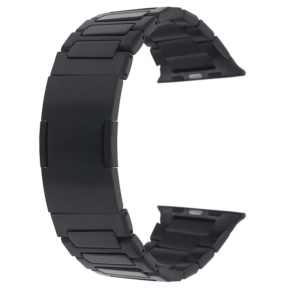 For Apple Watch Series 11 10 42mm / 9 8 7 41mm / SE3 SE2 SE 6 5 4 40mm / 3 2 1 38mm Stainless Steel Band Folding Buckle - Black - 1