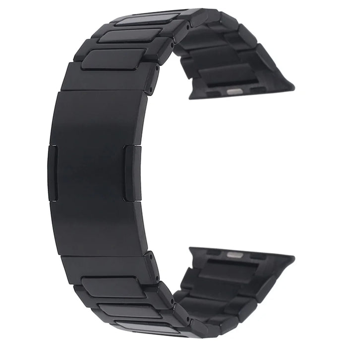 For Apple Watch Series 11 10 42mm / 9 8 7 41mm / SE3 SE2 SE 6 5 4 40mm / 3 2 1 38mm Stainless Steel Band Folding Buckle - Black - 1