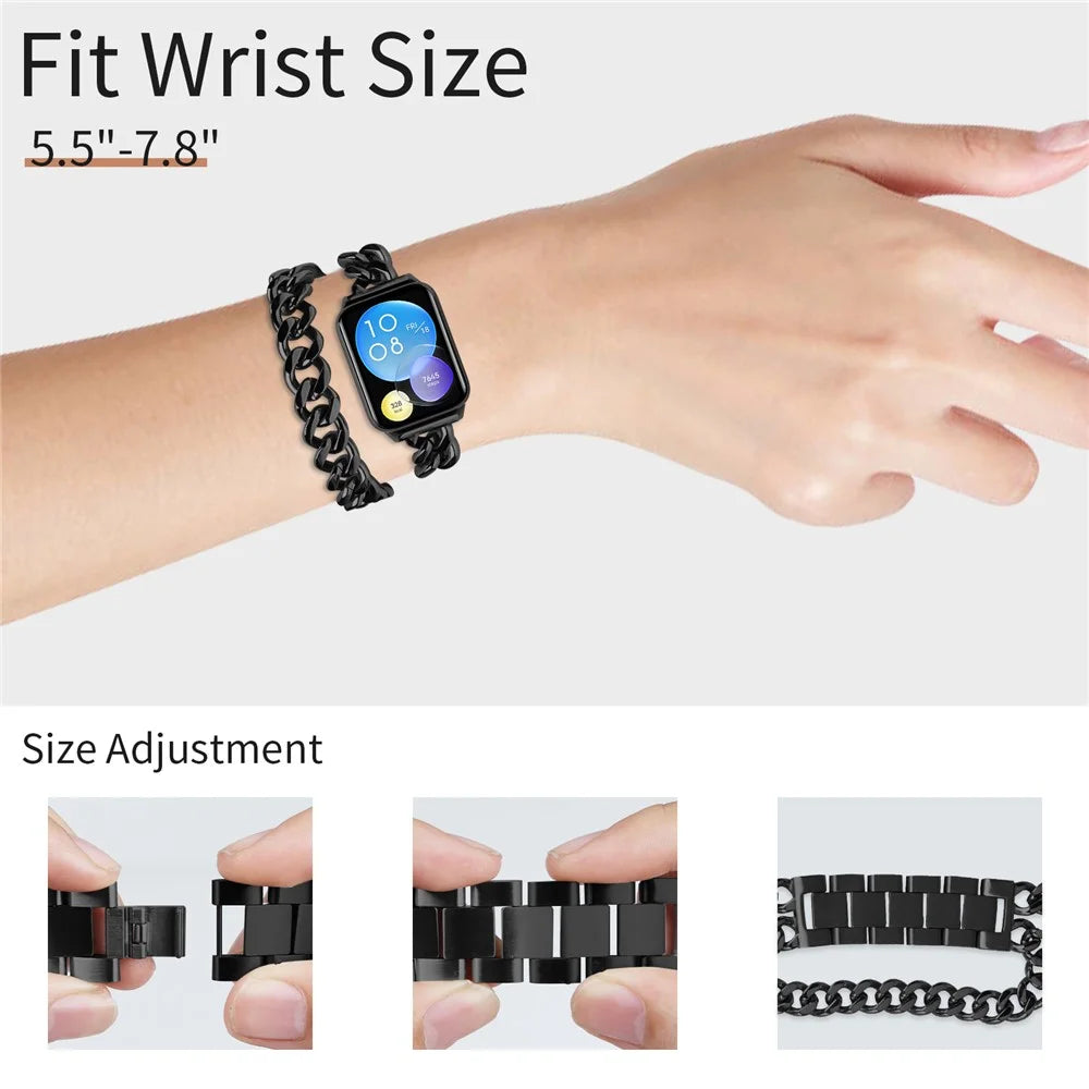For Xiaomi Smart Band 10 Pro / 9 Pro / 8 Pro / Redmi Watch 6 / 5 / 4 Double-Circle Band Stainless Steel Watch Strap - Black - 4
