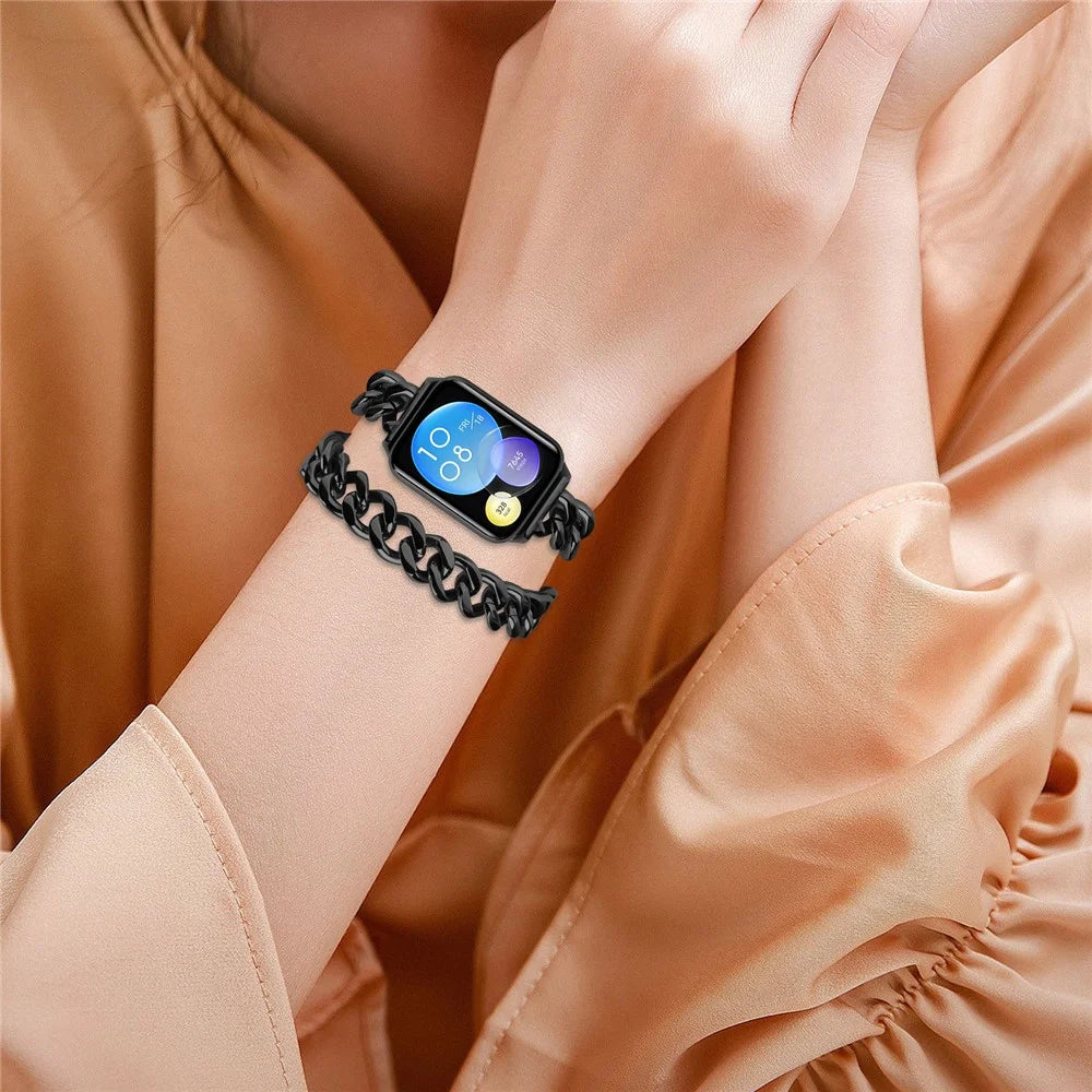 For Xiaomi Smart Band 10 Pro / 9 Pro / 8 Pro / Redmi Watch 6 / 5 / 4 Double-Circle Band Stainless Steel Watch Strap - Black - 5