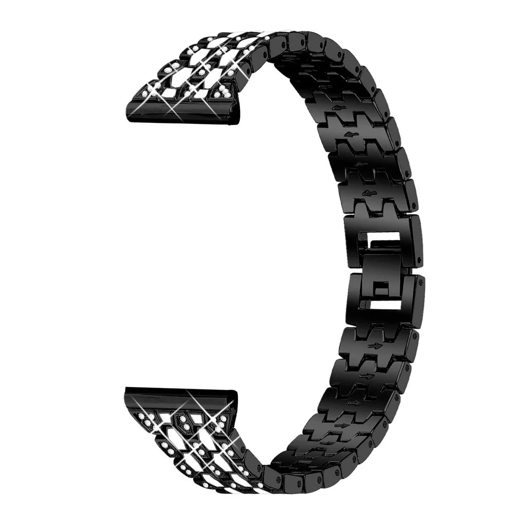 For Xiaomi Smart Band 10 Pro / 9 Pro / 8 Pro / Redmi Watch 6 / 5 / 4 Zinc Alloy Watch Band Rhinestones Decor Women Replacement Strap - Black+White - 1