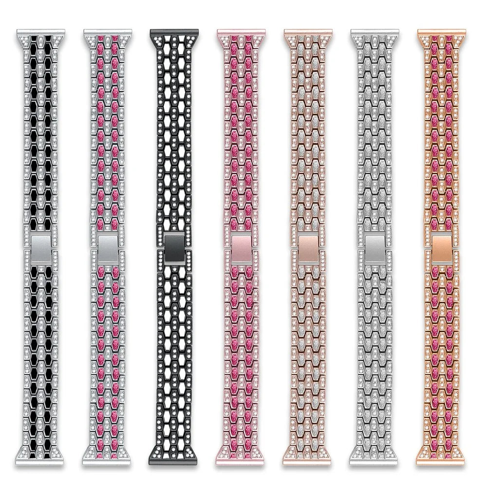 For Xiaomi Smart Band 10 Pro / 9 Pro / 8 Pro / Redmi Watch 6 / 5 / 4 Zinc Alloy Watch Band Rhinestones Decor Women Replacement Strap - Black+White - 2