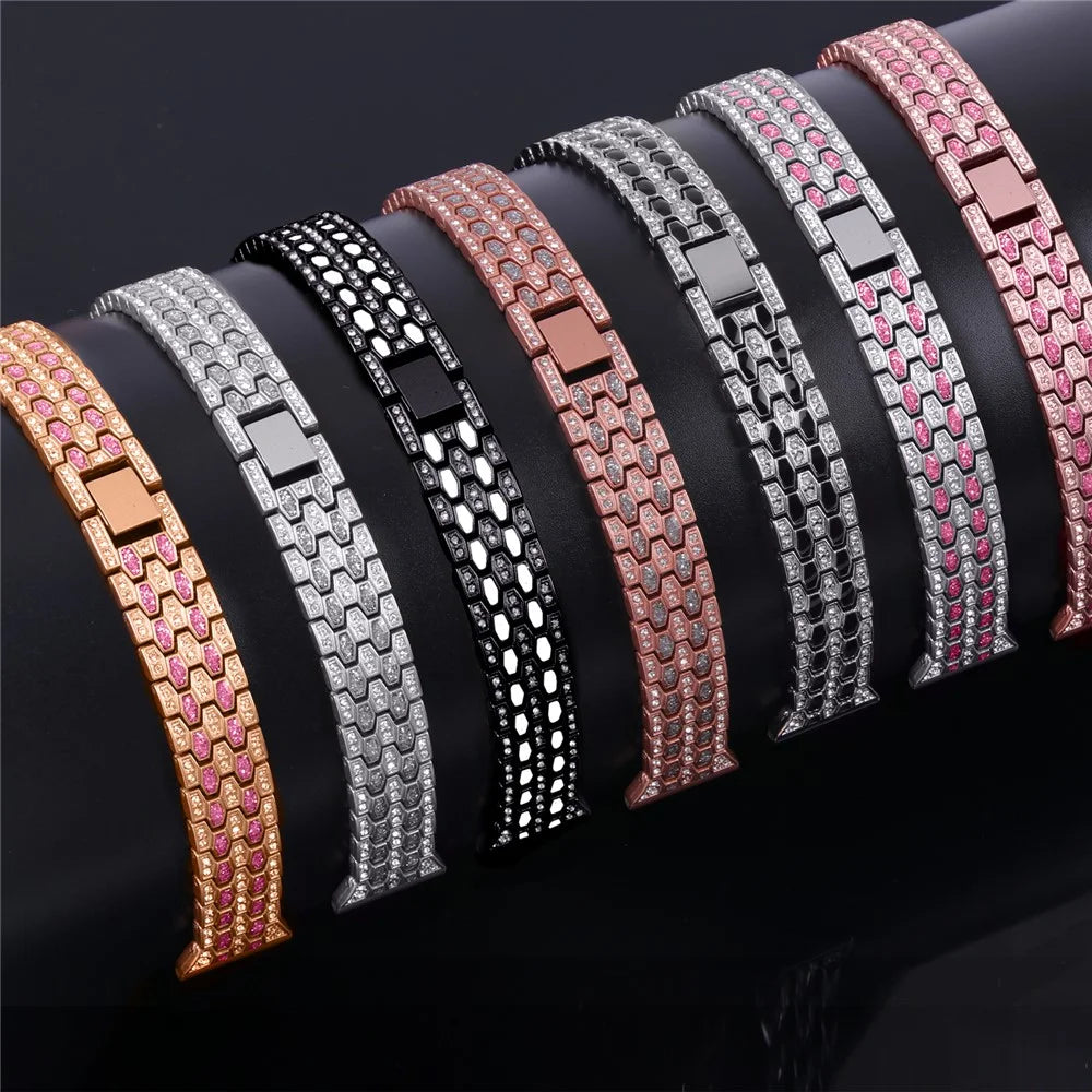For Xiaomi Smart Band 10 Pro / 9 Pro / 8 Pro / Redmi Watch 6 / 5 / 4 Zinc Alloy Watch Band Rhinestones Decor Women Replacement Strap - Black+White - 3