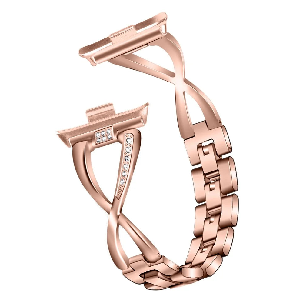 Zinc Alloy Watch Strap for Xiaomi Smart Band 10 Pro / 9 Pro / 8 Pro / Redmi Watch 6 / 5 / 4 Bling Rhinestone Decor Bracelet - Rose Gold - 1