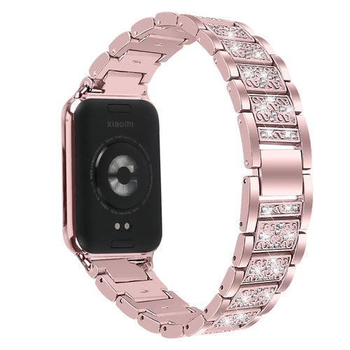 Zinc Alloy Watch Strap for Xiaomi Smart Band 10 Pro / 9 Pro / 8 Pro / Redmi Watch 6 / 5 / 4 S-Shape Texture Rhinestone Decor Bracelet - Rose Pink - 1