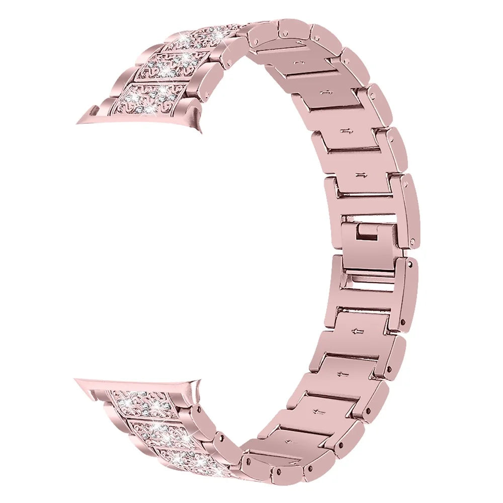 Zinc Alloy Watch Strap for Xiaomi Smart Band 10 Pro / 9 Pro / 8 Pro / Redmi Watch 6 / 5 / 4 S-Shape Texture Rhinestone Decor Bracelet - Rose Pink - 2