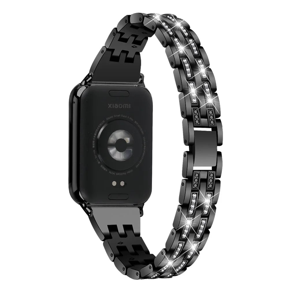 Metal Watch Strap for Xiaomi Smart Band 10 Pro / 9 Pro / 8 Pro / Redmi Watch 6 / 5 / 4 Bling Rhinestone Decor Bracelet Band - Black - 1