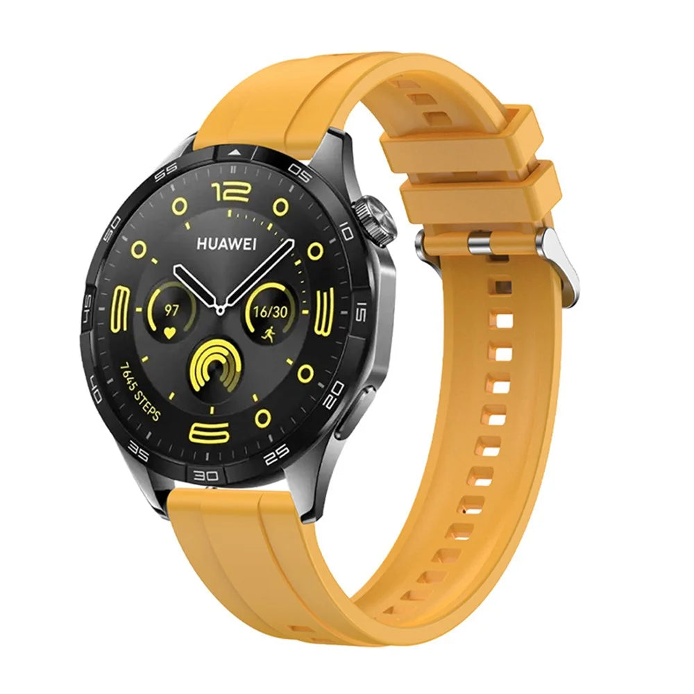For Huawei Watch GT 4 41mm / Garmin Venu 3S 18mm Watch Strap Silicone Band Replacement - Dark Yellow - 4