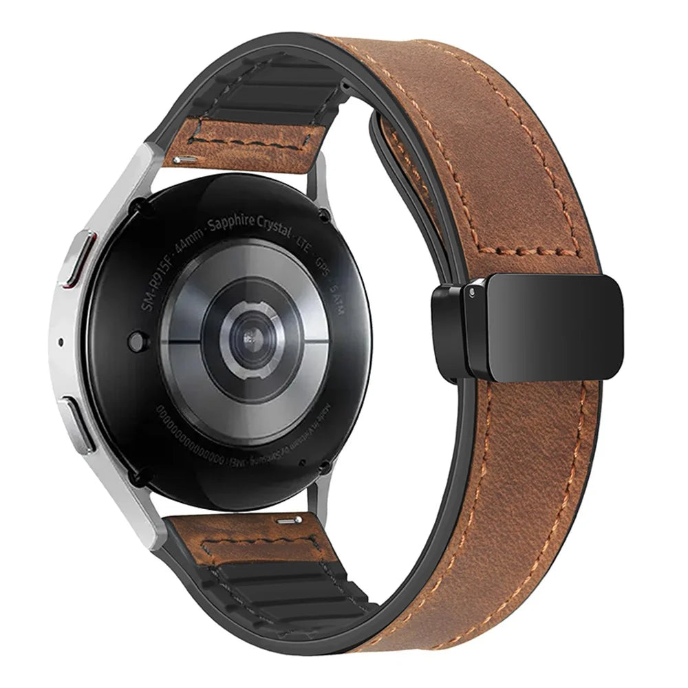 For Samsung Gear Sport / Huawei Watch GT 3 42mm Magnetic Genuine Cow Leather Watch Band, 20mm - Brown - 1