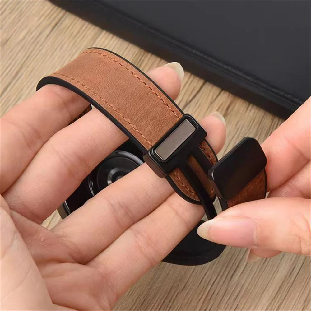 For Samsung Gear Sport / Huawei Watch GT 3 42mm Magnetic Genuine Cow Leather Watch Band, 20mm - Brown - 3