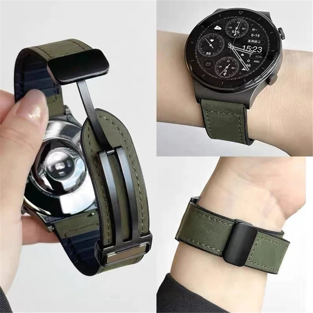 For Samsung Gear Sport / Huawei Watch GT 3 42mm Magnetic Genuine Cow Leather Watch Band, 20mm - Brown - 5