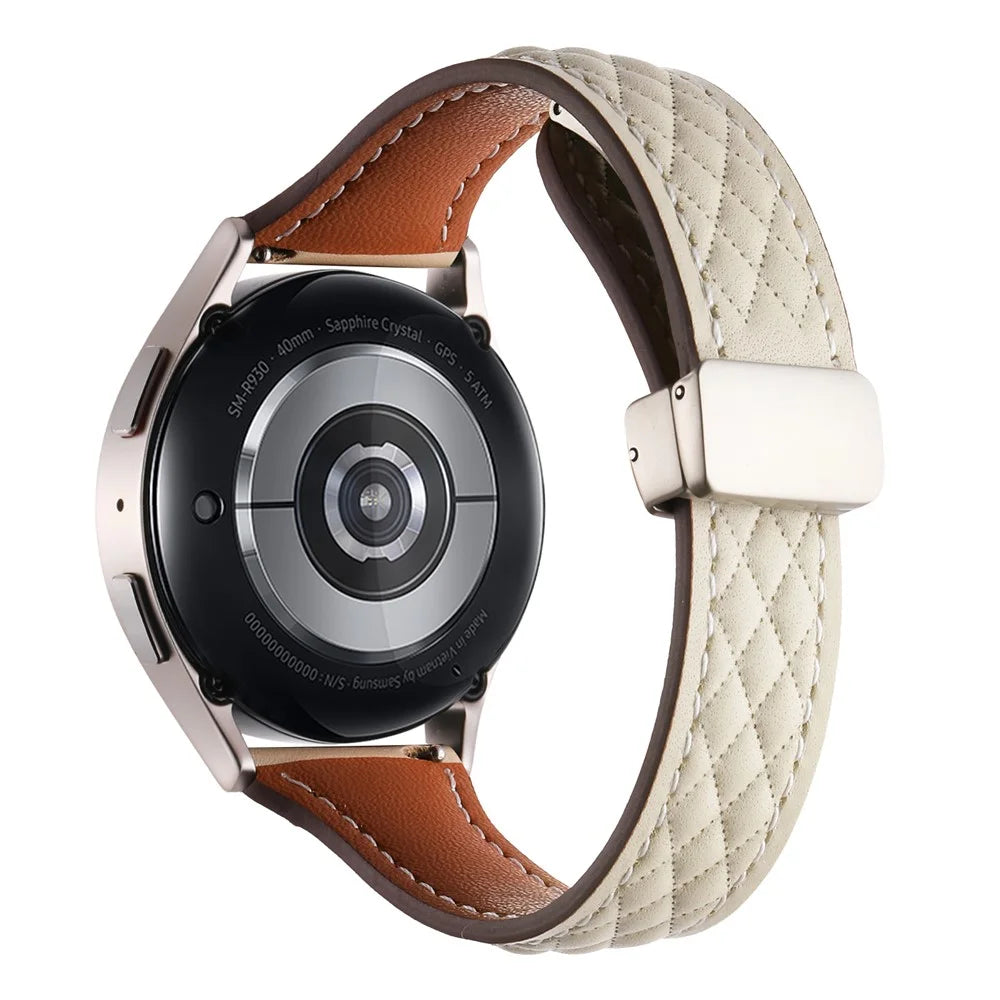 For Samsung Galaxy Watch6 Classic / Watch6 Watch Strap 20mm Folding Buckle Genuine Cow Leather Band - Starlight - 1