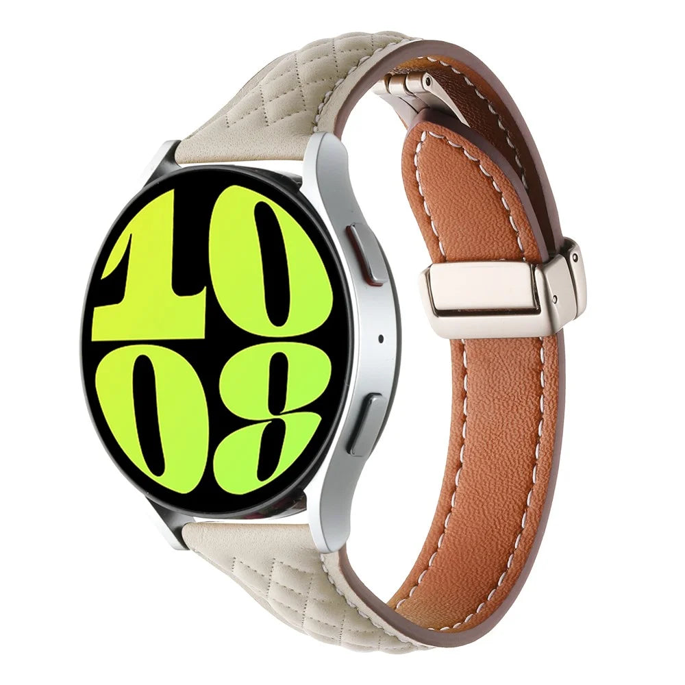 For Samsung Galaxy Watch6 Classic / Watch6 Watch Strap 20mm Folding Buckle Genuine Cow Leather Band - Starlight - 2