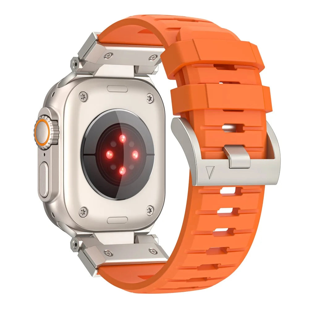 Fluorine Rubber Strap for Apple Watch Ultra 3 2 1 49mm / Series 11 10 46mm / 9 8 7 45mm / SE3 SE2 SE 6 5 4 44mm / 3 2 1 42mm Wrist Band - Orange - 1