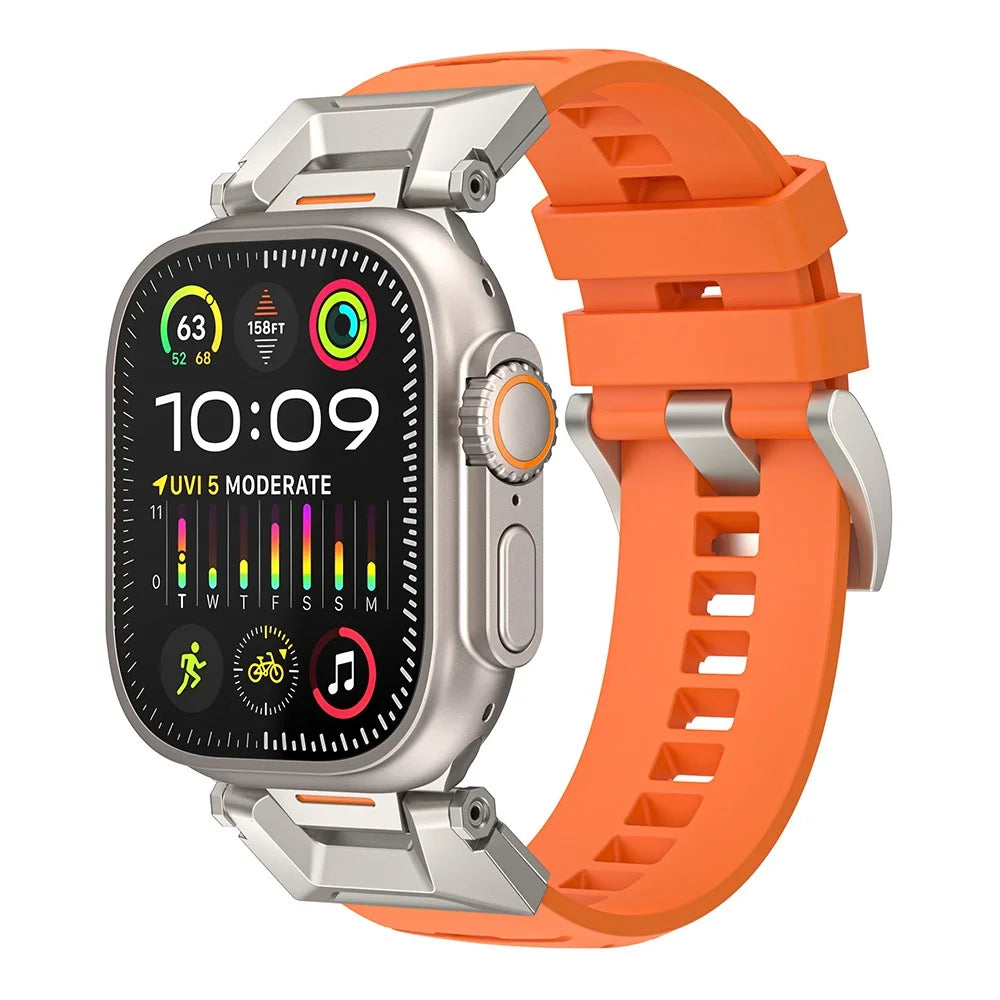 Fluorine Rubber Strap for Apple Watch Ultra 3 2 1 49mm / Series 11 10 46mm / 9 8 7 45mm / SE3 SE2 SE 6 5 4 44mm / 3 2 1 42mm Wrist Band - Orange - 2