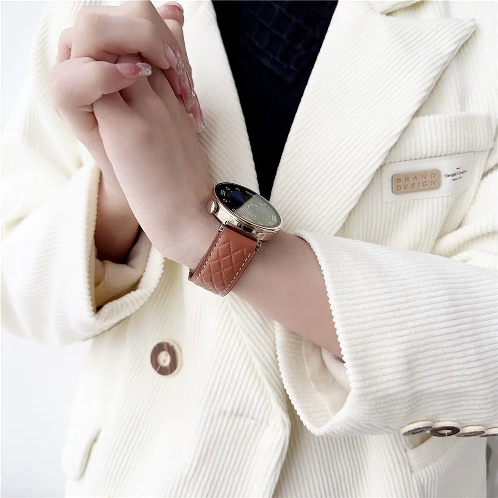 For Huawei Watch GT 4 41mm / Garmin Venu 3S Genuine Cow Leather Band 18mm Magnetic Buckle Strap - Coffee - 4