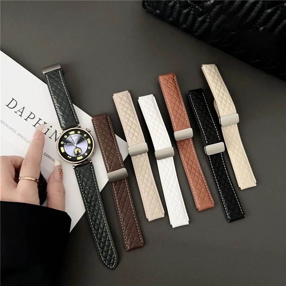For Huawei Watch GT 4 41mm / Garmin Venu 3S Genuine Cow Leather Band 18mm Magnetic Buckle Strap - Coffee - 5