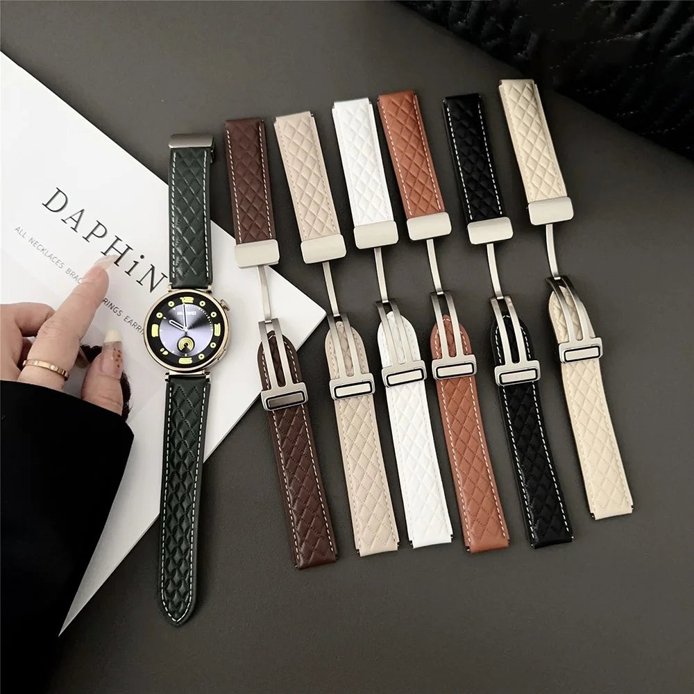 For Huawei Watch GT 4 41mm / Garmin Venu 3S Genuine Cow Leather Band 18mm Magnetic Buckle Strap - Coffee - 6