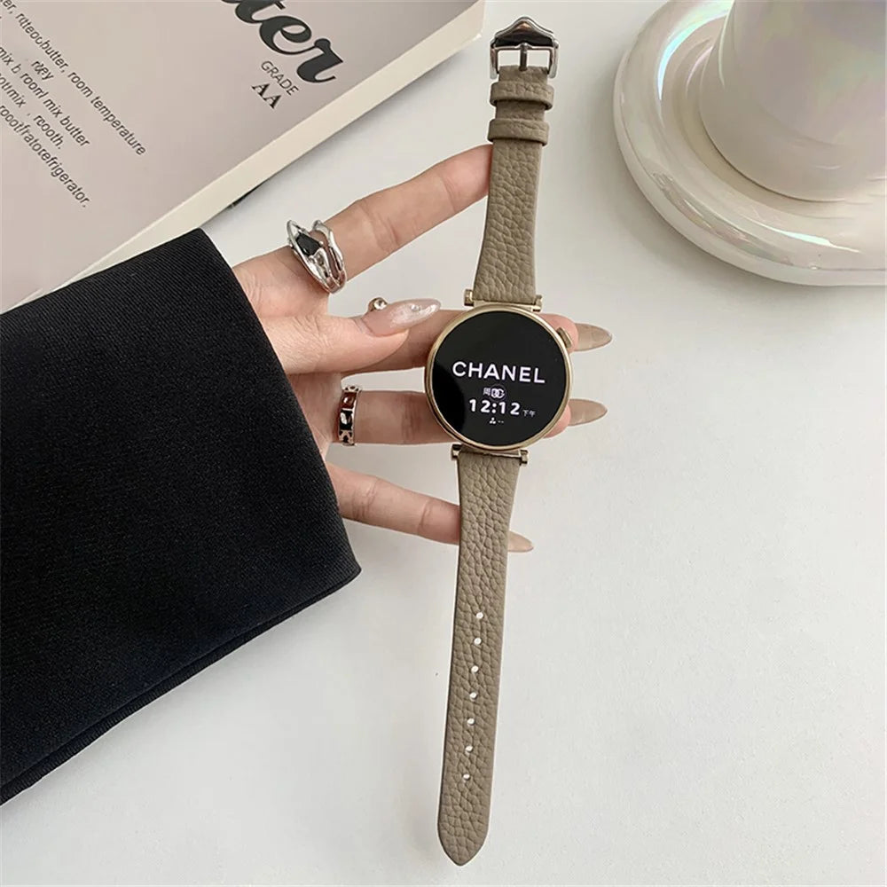 For Huawei Watch GT 4 41mm / Garmin Venu 3S / Venu 2S 18mm Replacement Strap Litchi Texture Band - Khaki - 1