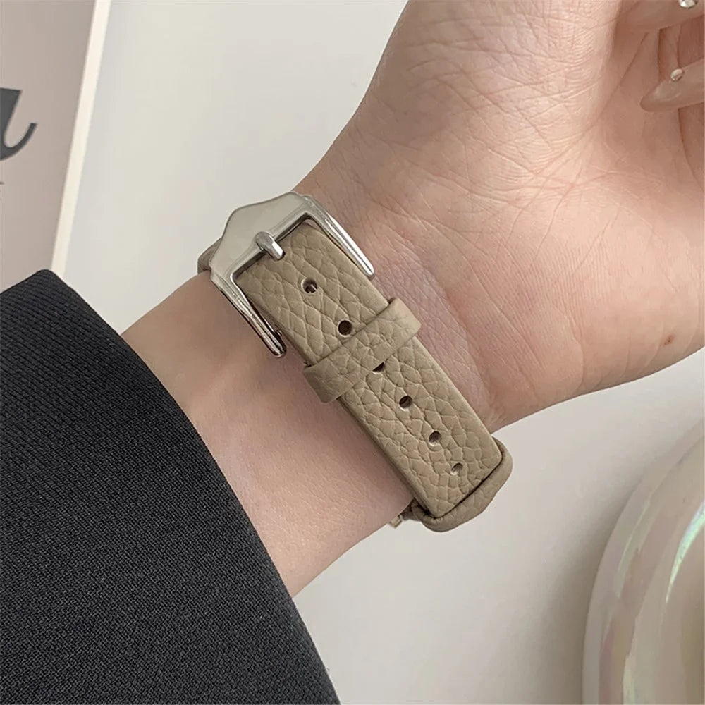 For Huawei Watch GT 4 41mm / Garmin Venu 3S / Venu 2S 18mm Replacement Strap Litchi Texture Band - Khaki - 3