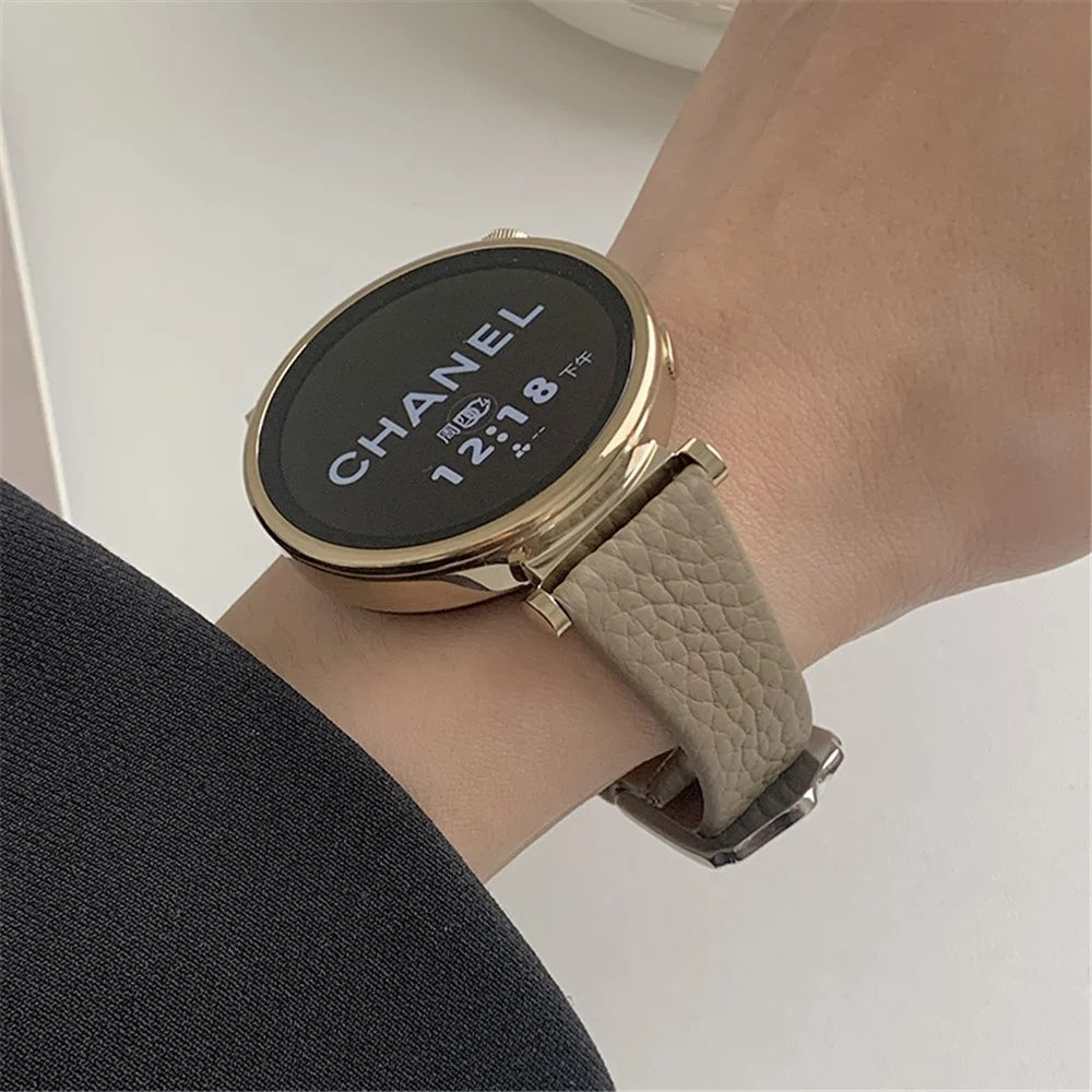 For Huawei Watch GT 4 41mm / Garmin Venu 3S / Venu 2S 18mm Replacement Strap Litchi Texture Band - Khaki - 5