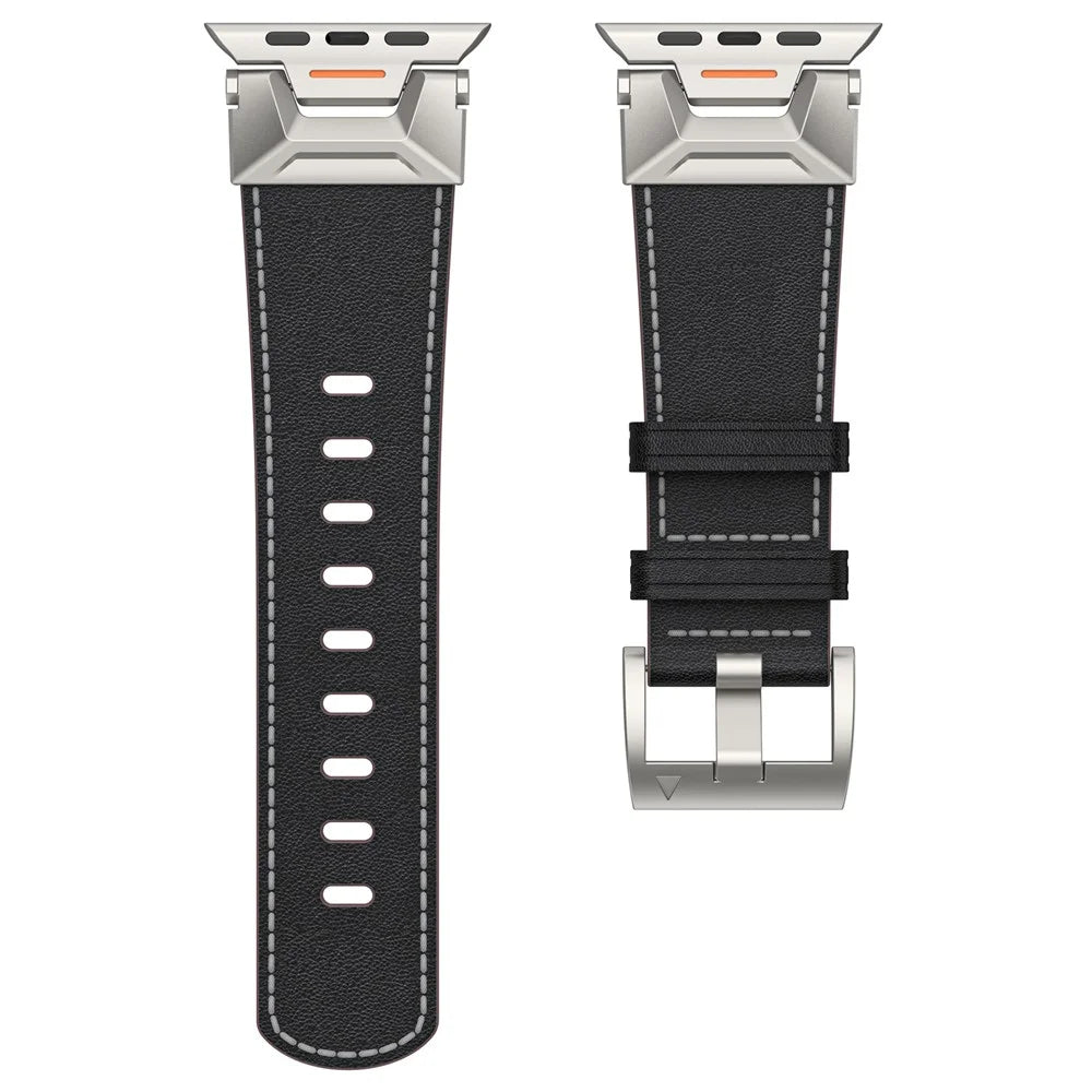 For Apple Watch Ultra 3 2 1 49mm / Series 11 10 46mm / 9 8 7 45mm / SE3 SE2 SE 6 5 4 44mm / 3 2 1 42mm Watchband Leather Watch Strap - Black Napa - 2